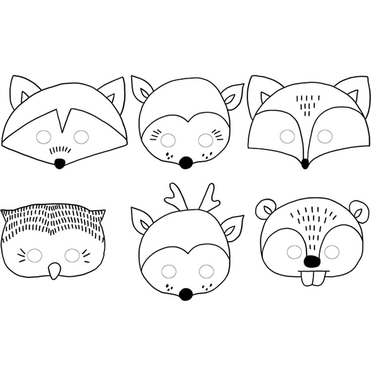 6 Woodland Masken zum Anmalen