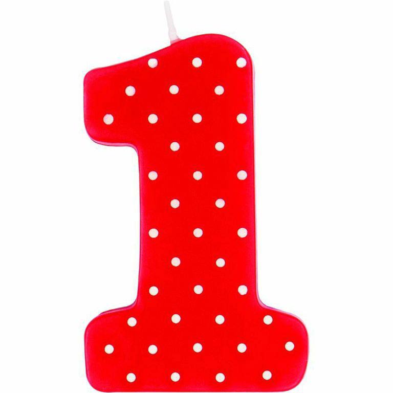 Number Candle 1 - Red And White Dots