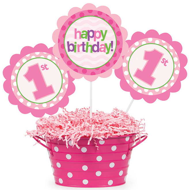1st Birthday Pink Centerpiece Sticks 