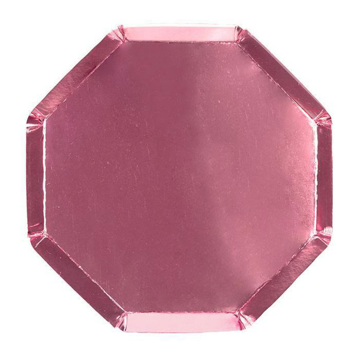 8 kleine holografisch rosa Teller