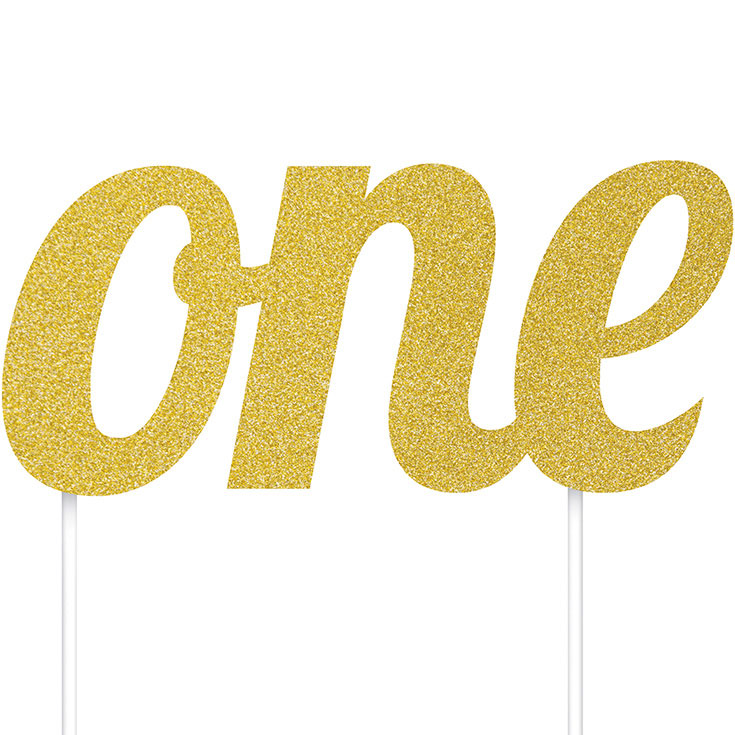 Gold Glitter 'One' Cake Topper 
