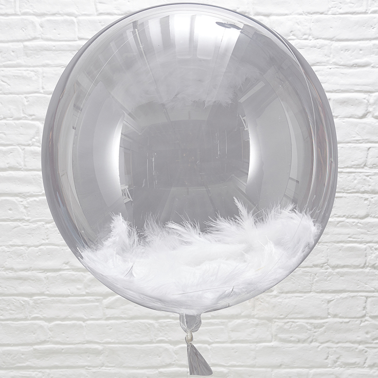 White Feather Filled Orb Balloons