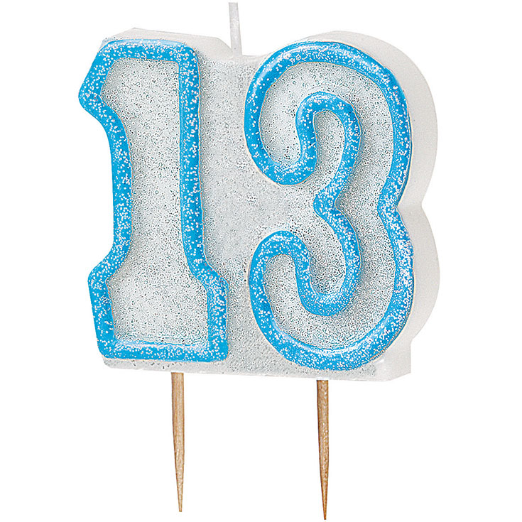 Number Candle 13 - Blue Glitz