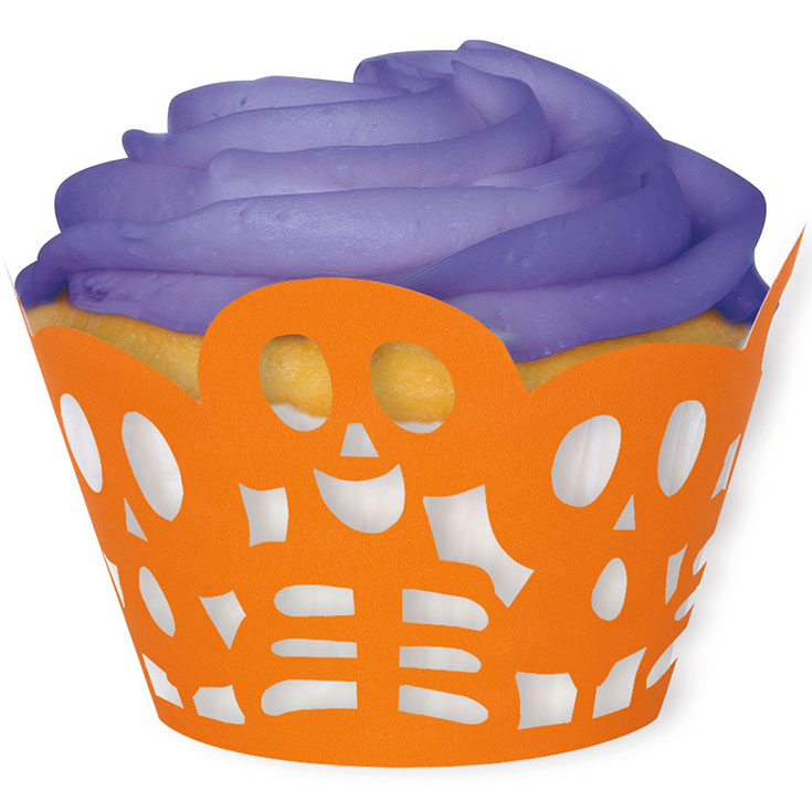 12 Orange Skeleton Cupcake Wrappers 