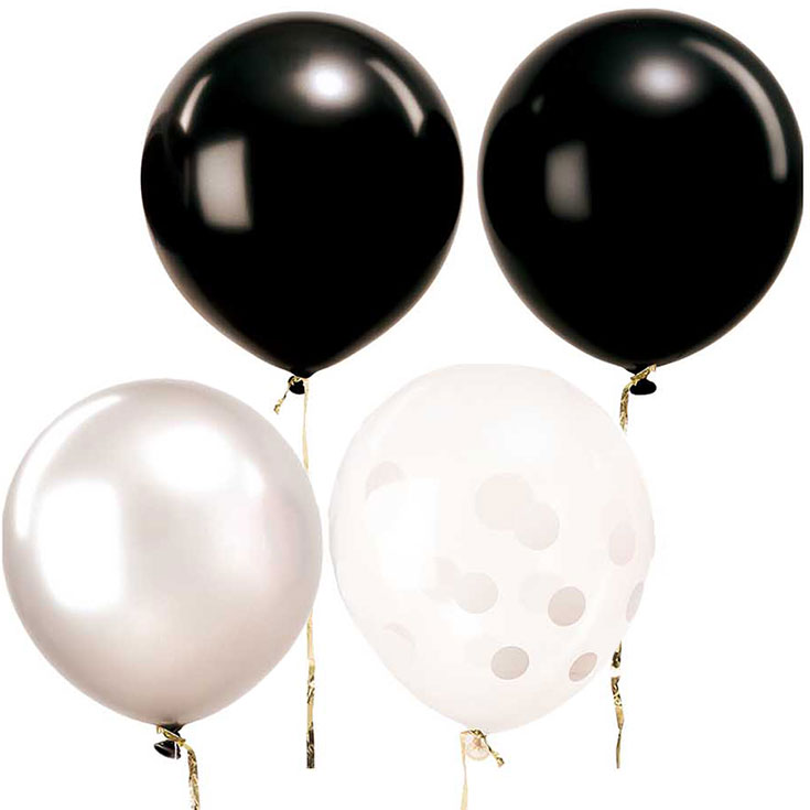 12 Black And White Balloons