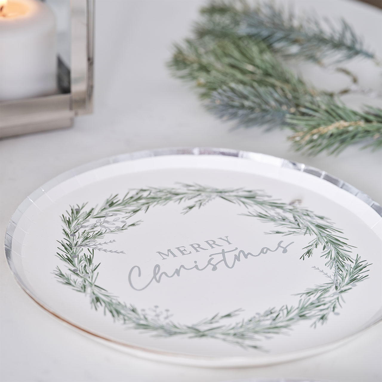 Pappteller - Rustic Silver Merry Christmas