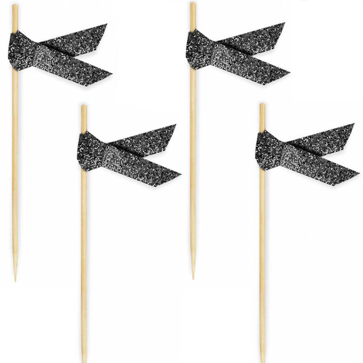 20 Holzpicker mit schwarzen Glitterbändern