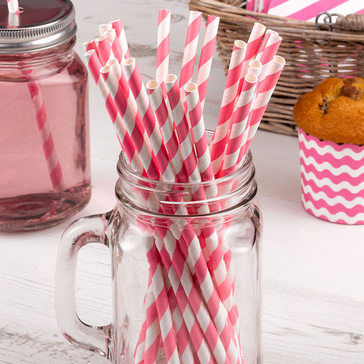 25 Pink Carnival Straws