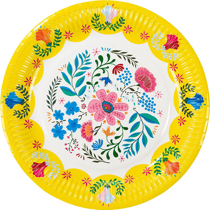 12 Boho Bright Floral Plates
