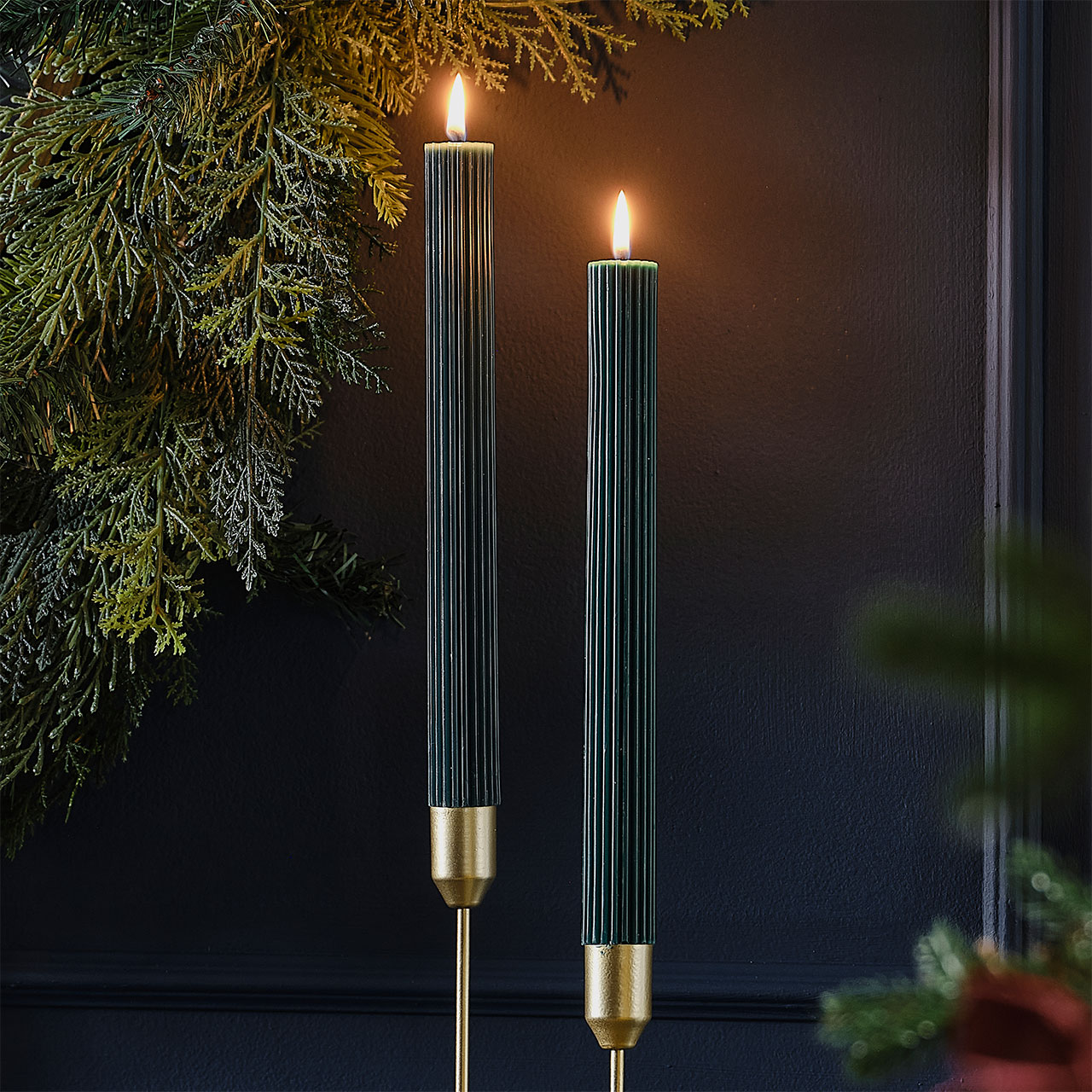 Decorative Candles - Ribbed Green