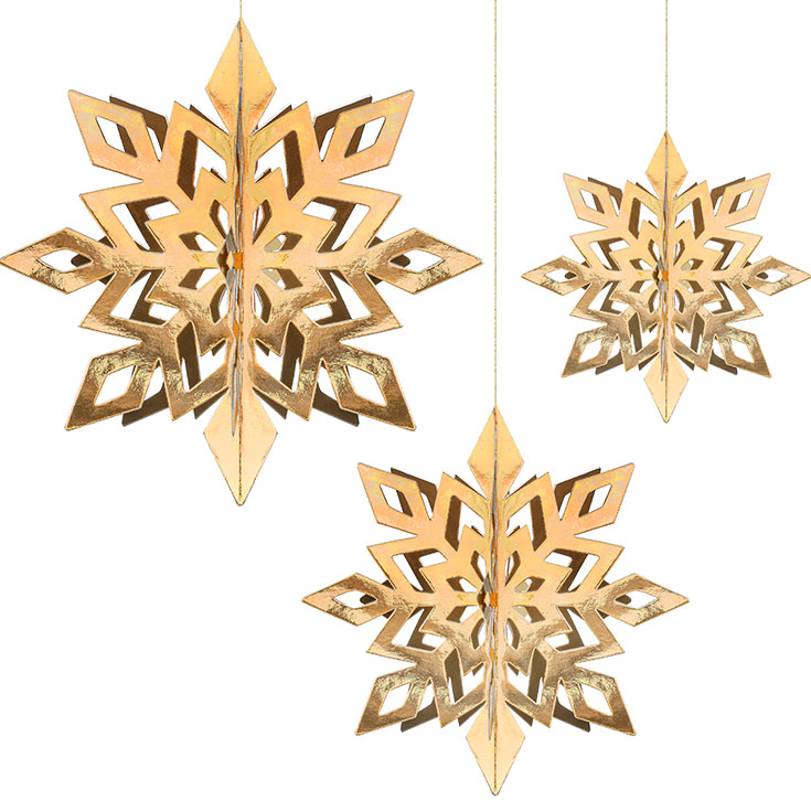 6 Gold Hanging Snowflakes