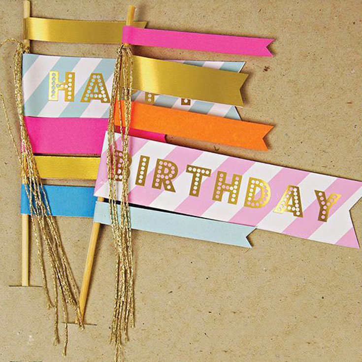 "Happy Birthday" Flag Cake Toppers