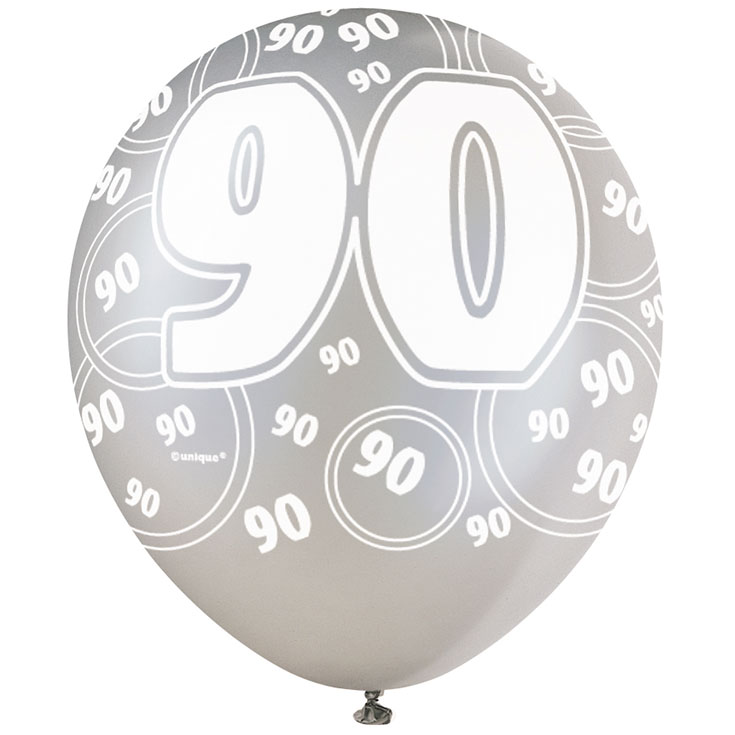 6 Black Glitz Age '90' Balloons
