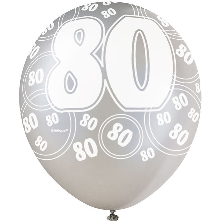 6 Black Glitz Age '80' Balloons