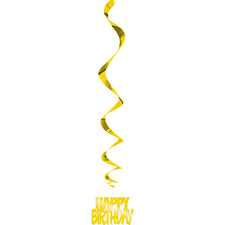 3 goldene Spiralhänger Happy Birthday