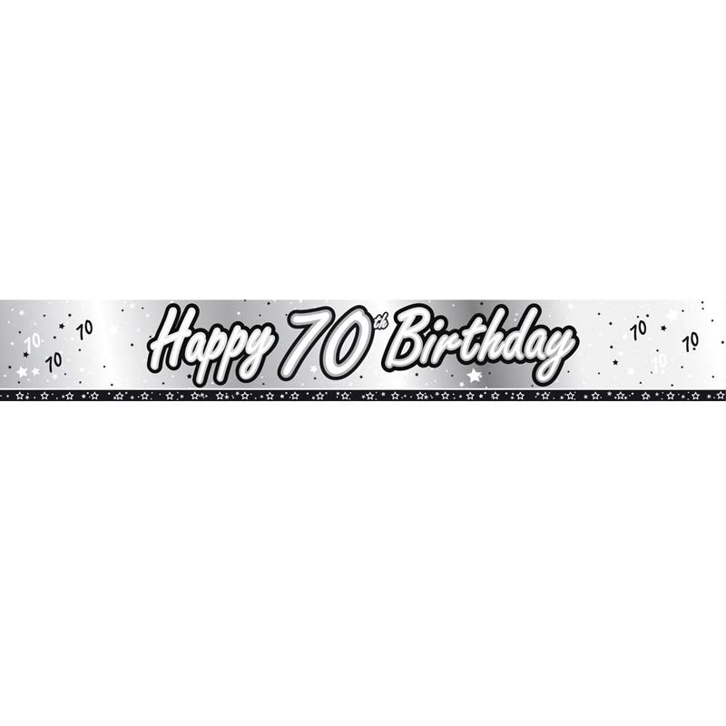 1 silbernes Spruchband "Happy 70th Birthday"