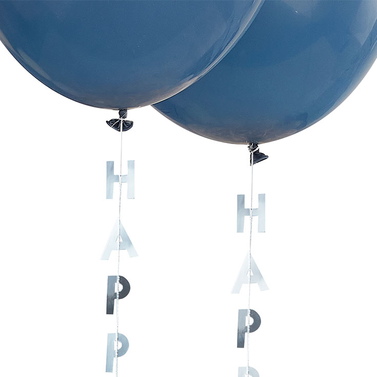 5 silberne Ballonschnüre Happy Birthday