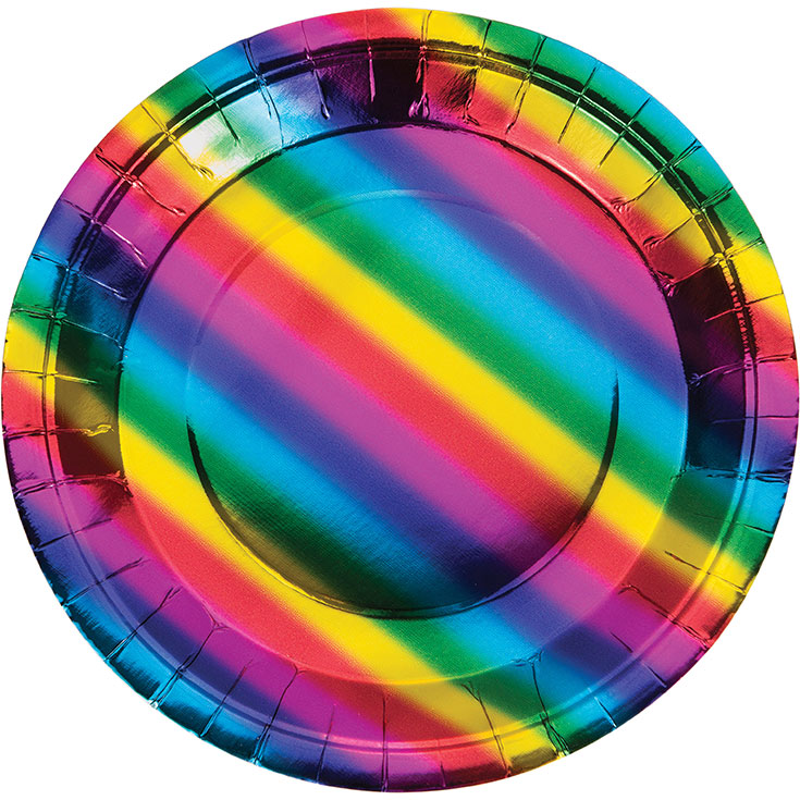 8 Large Rainbow Foil Plates
