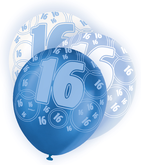 6 Blue Glitz Age '16' Balloons