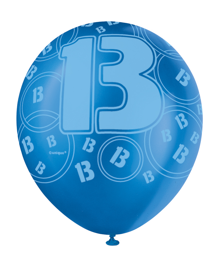 6 Blue Glitz Age '13' Balloons