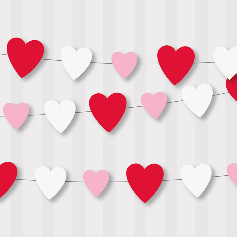 Hearts Paper Garland Red, White & Pink