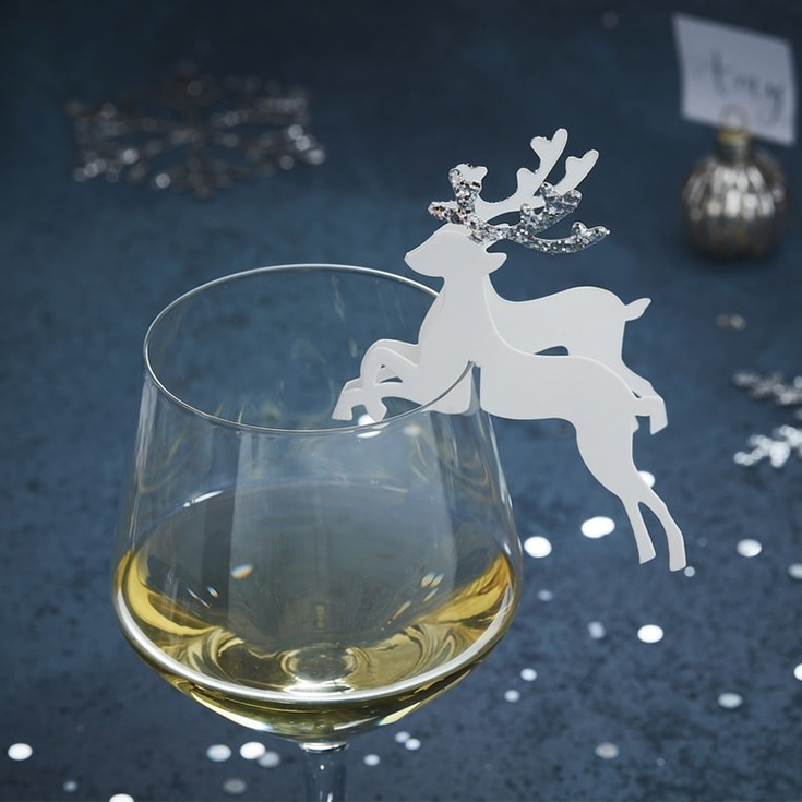 10 Silver Reindeer Glass Decorations