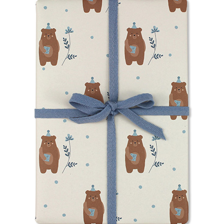 Brown Bear Wrapping Paper - Blue
