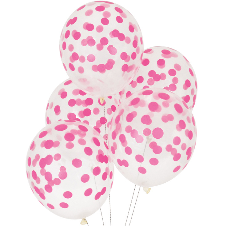 5 Bright Pink Confetti Balloons