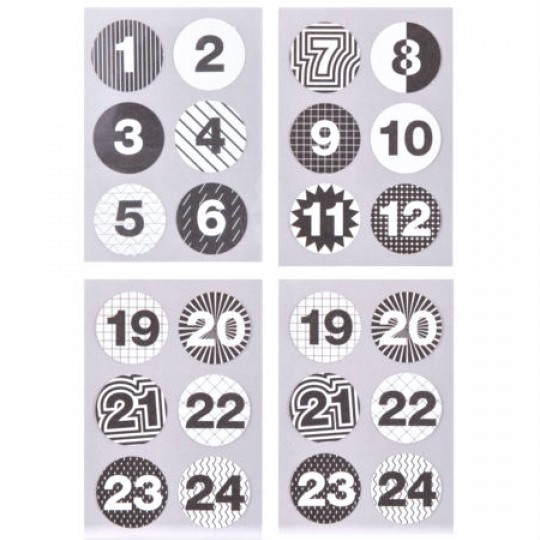Advent Calendar Number Stickers  - Monochrome