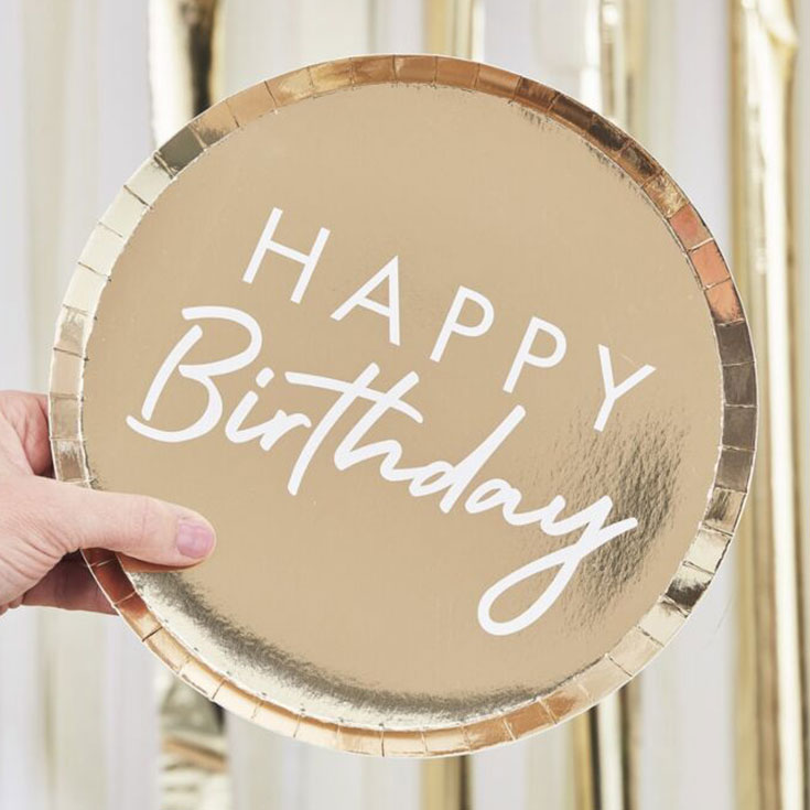8 goldfolierte Teller Happy Birthday