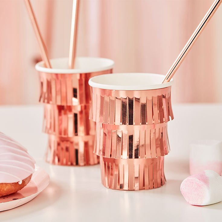 8 Rose Gold Fringed Cups
