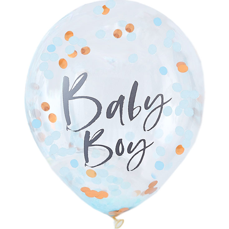 5 Blue Baby Boy Confetti Balloons