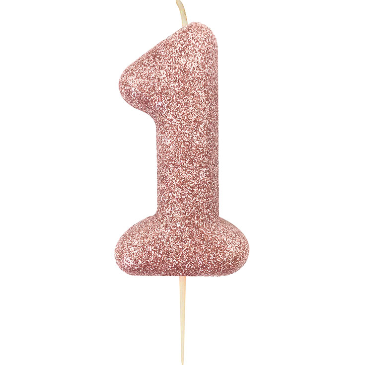 Rose Gold Glitter "1" Candle