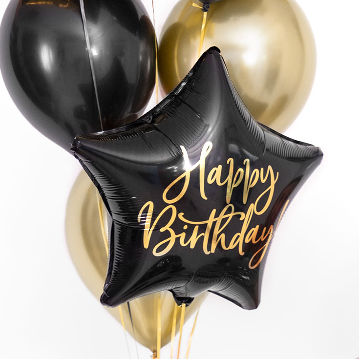 Black "Happy Birthday" Star Foil Balloon