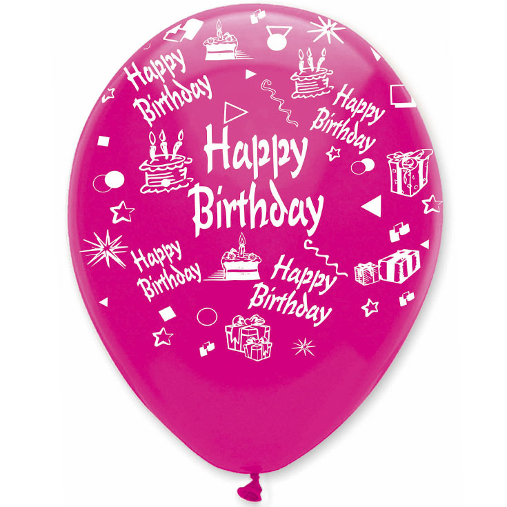 6 Pink Happy Birthday Balloons