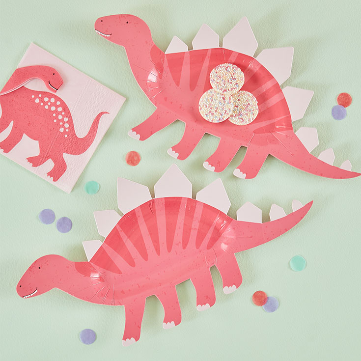 8 Pink Dino Cake Plates