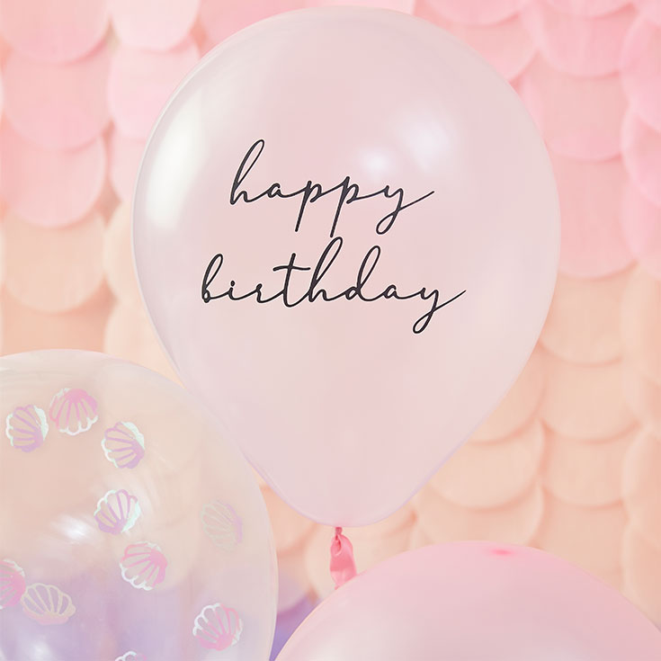 5 Pearlised Pink & Shell Confetti Balloons