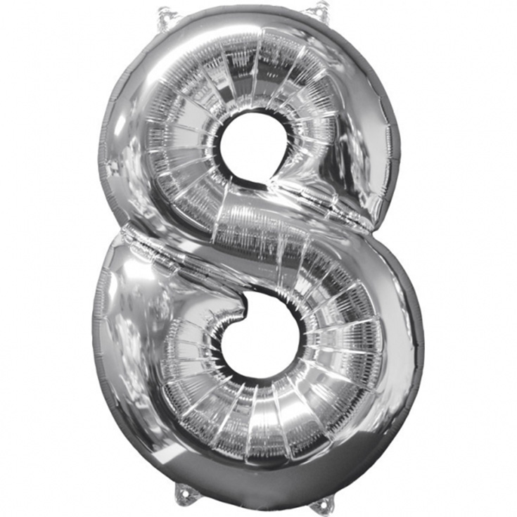 Foil Balloon Number8 - Silver - 66cm