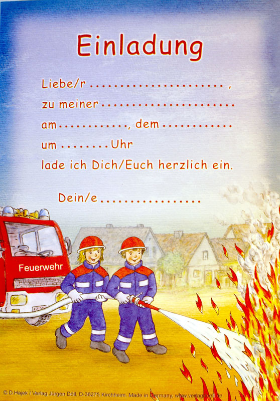 12 Einladungen Feuerwehrmänner