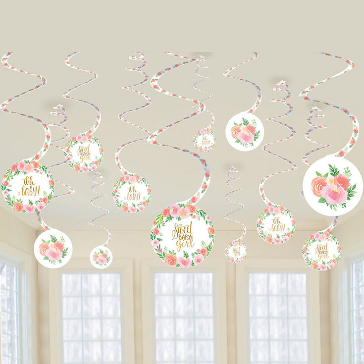 Floral Baby Paper Swirl Decorations