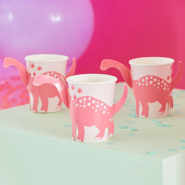 8 Pink Dino Cups