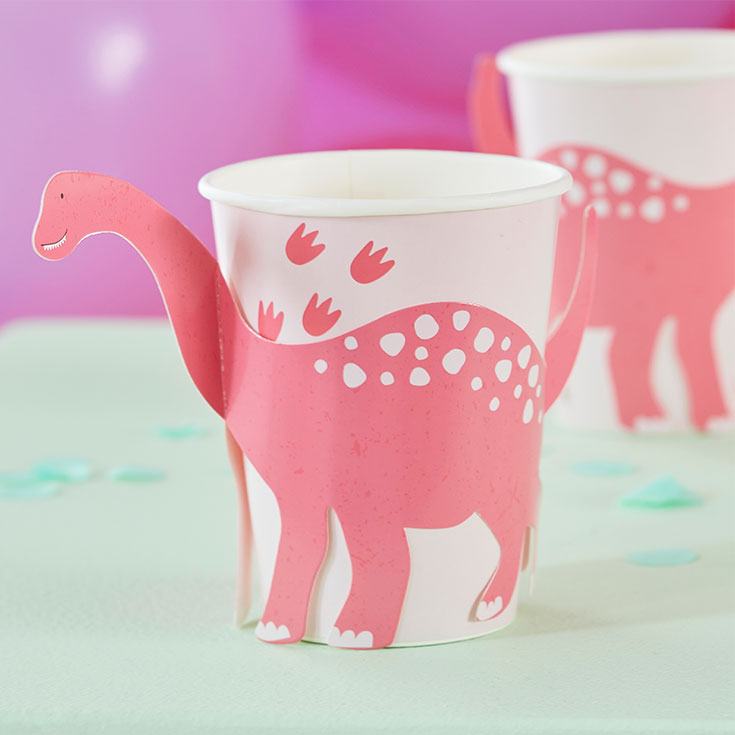 8 Pink Dino Cups
