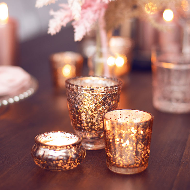 Candle Holder - Rose Gold Glass 
