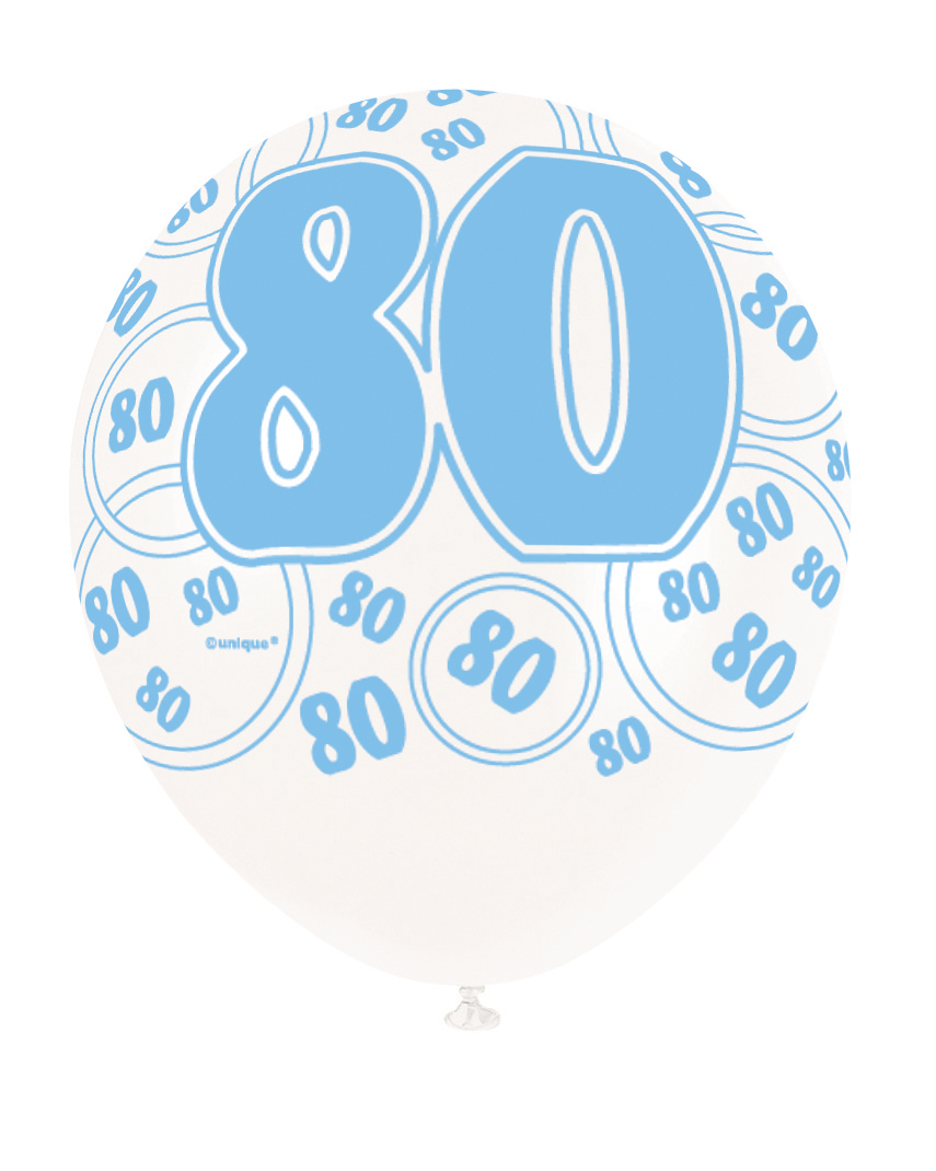 6 Blue Glitz Age '80' Balloons