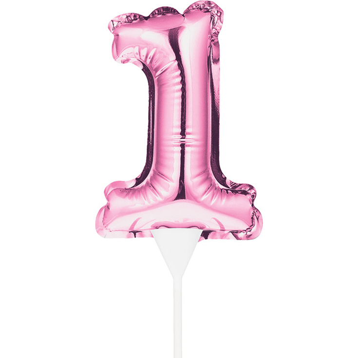 Pink Self Inflating "1" Balloon Cake Topper 