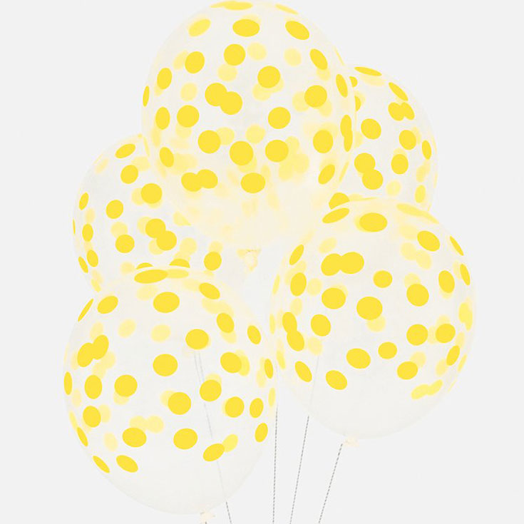 5 Yellow Confetti Balloons