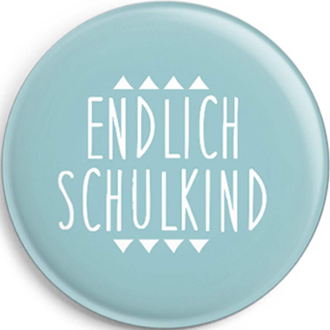 Blauer Endlich Schulkind Button