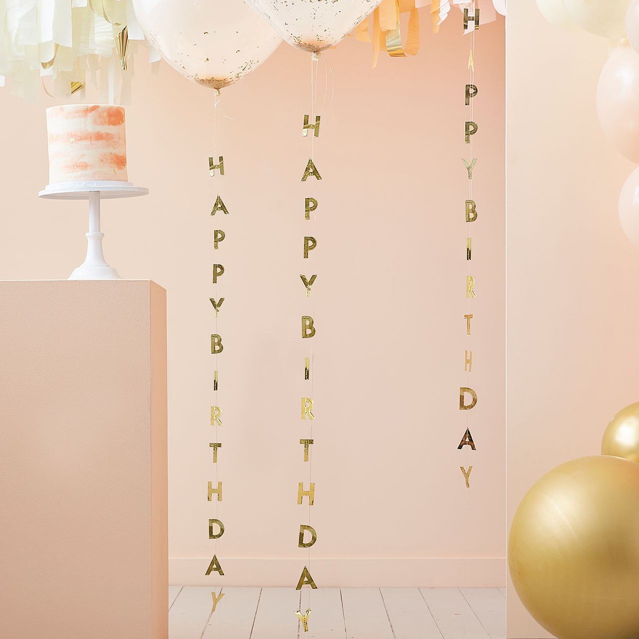 Balloon Tails - Gold Happy Birthday
