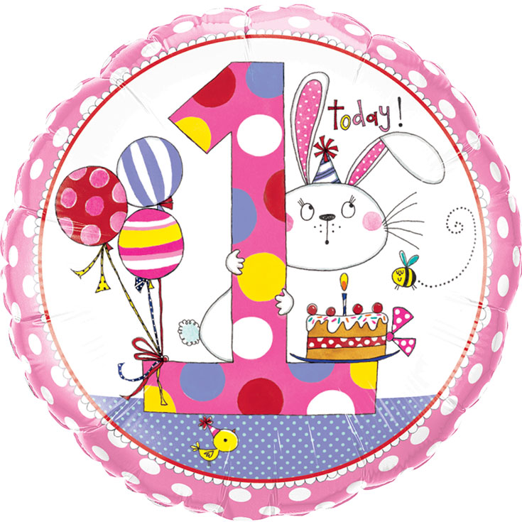 Pink Bunny 1st Birthday Foil Balloon