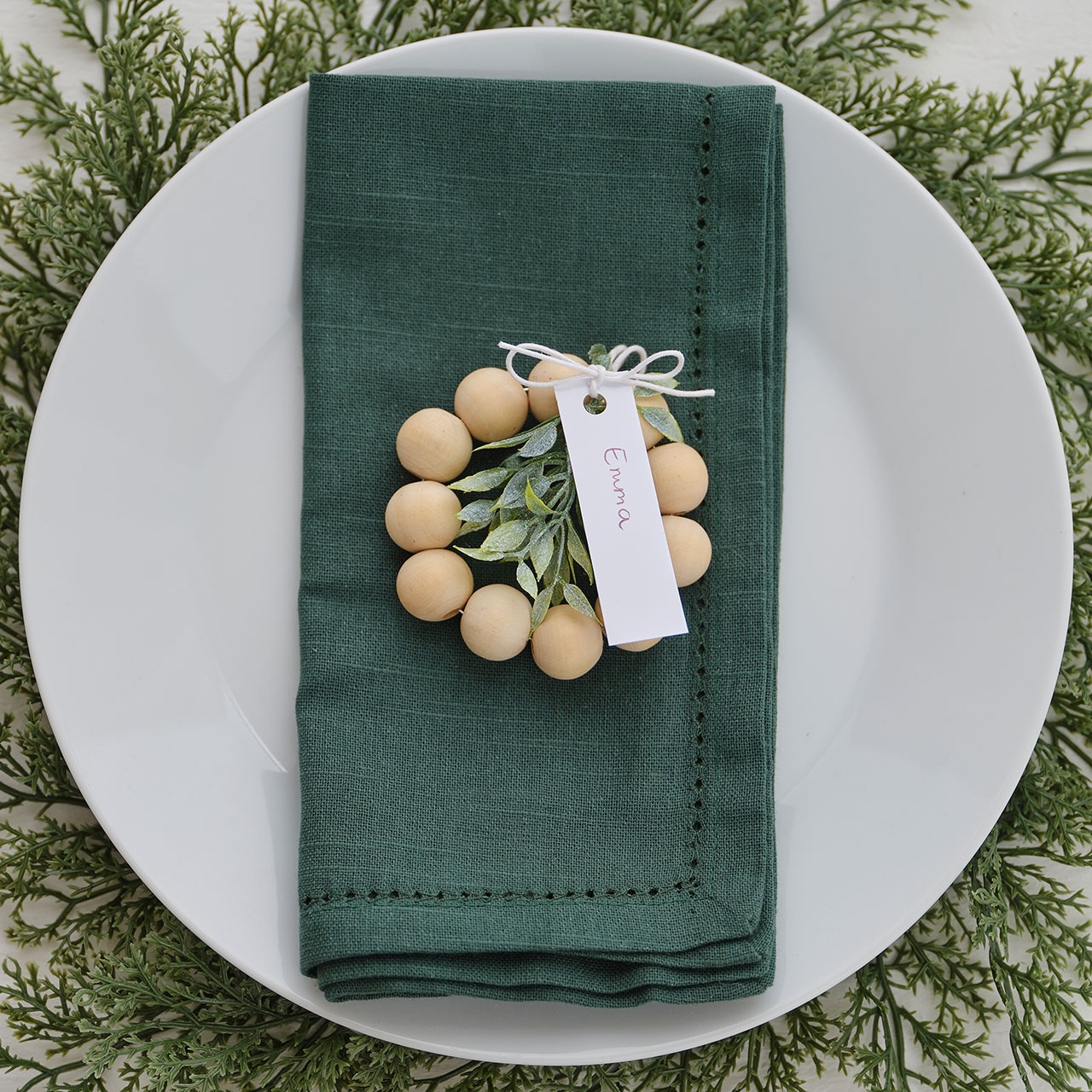 Place Card Holder - Wooden Beads & Foliage 